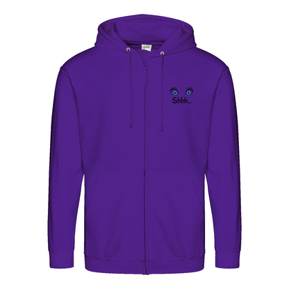 Shhh Hoodie – Cartoon-Hoodie mit geheimnisvollem Backprint & Augen-Design | Satirische Streetwear mit Ironie-Zip Hoodie-True Insights