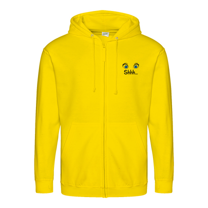 Shhh Hoodie – Cartoon-Hoodie mit geheimnisvollem Backprint & Augen-Design | Satirische Streetwear mit Ironie-Zip Hoodie-True Insights