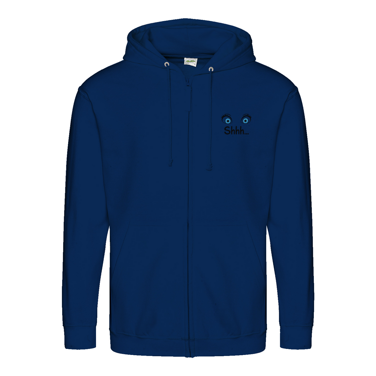Shhh Hoodie – Cartoon-Hoodie mit geheimnisvollem Backprint & Augen-Design | Satirische Streetwear mit Ironie-Zip Hoodie-True Insights