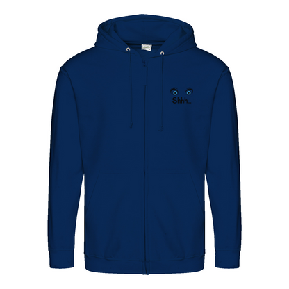 Shhh Hoodie – Cartoon-Hoodie mit geheimnisvollem Backprint & Augen-Design | Satirische Streetwear mit Ironie-Zip Hoodie-True Insights