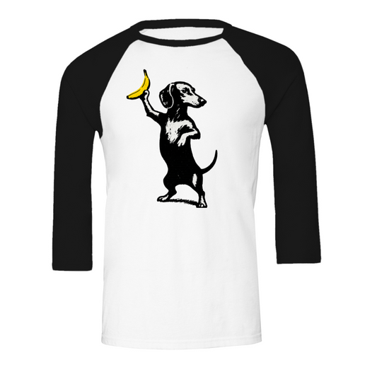 Dackel mit Banane – 3/4 Sleeve Street-Art Shirt