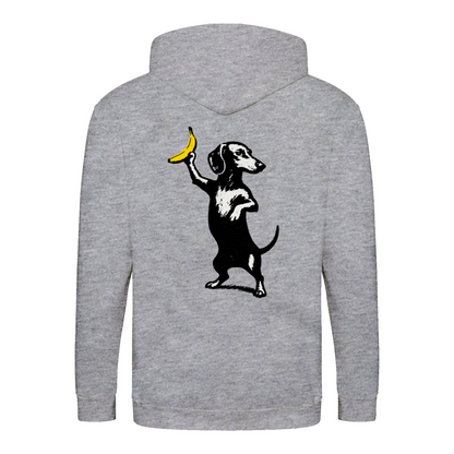 Dackel mit Banane – Ironischer Street-Art Zip-Hoodie