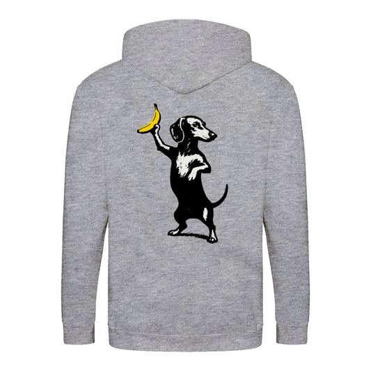 Dackel mit Banane – Ironischer Street-Art Zip-Hoodie