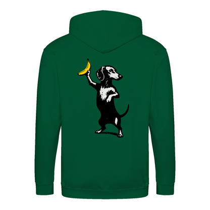 Dackel mit Banane – Ironischer Street-Art Zip-Hoodie