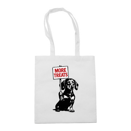Dackel „More Treats“ – Satirische Street-Art Stofftasche für Hundeliebhaber & Kunstfans