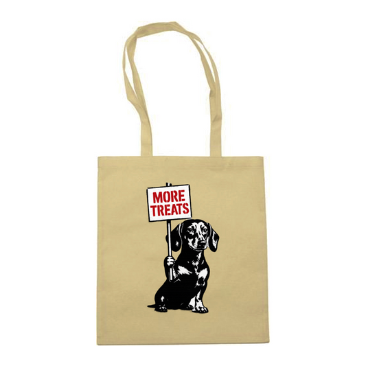 Dackel „More Treats“ – Satirische Street-Art Stofftasche für Hundeliebhaber & Kunstfans