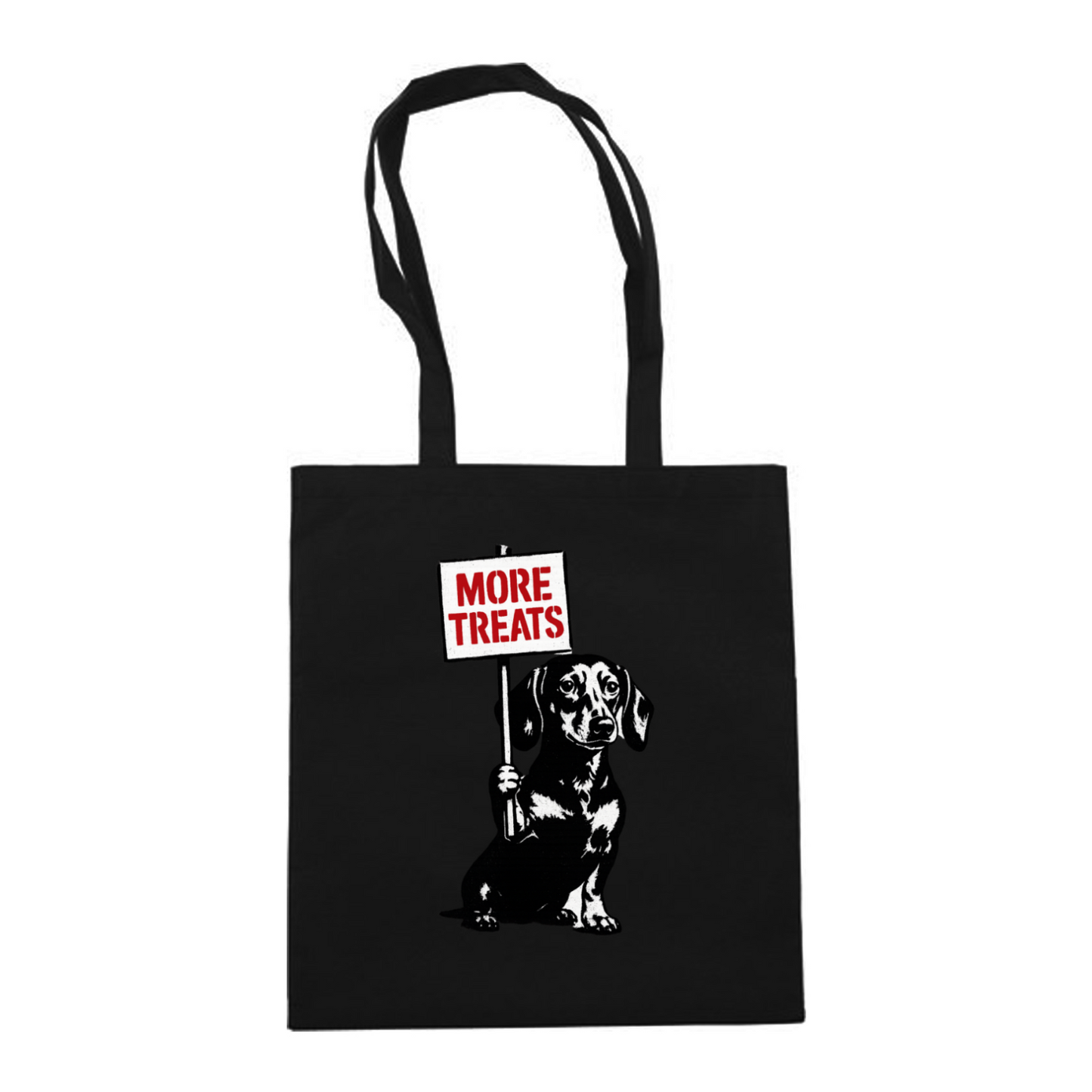 Dackel „More Treats“ – Satirische Street-Art Stofftasche für Hundeliebhaber & Kunstfans