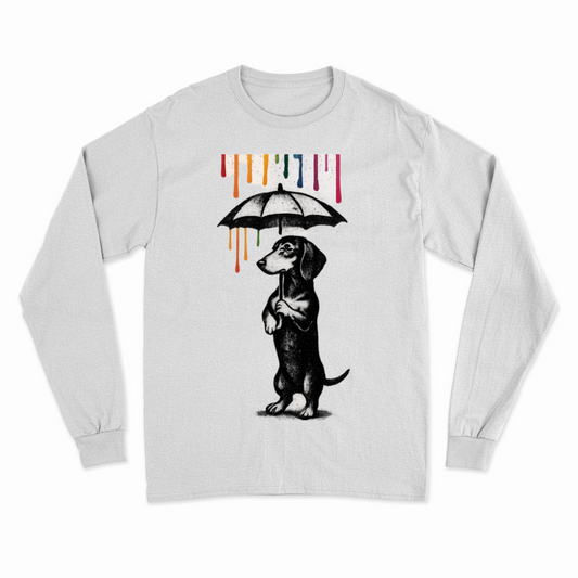 Dackel „Color Rain“ – Street-Art Sweatshirt mit Dackel und Farbregen