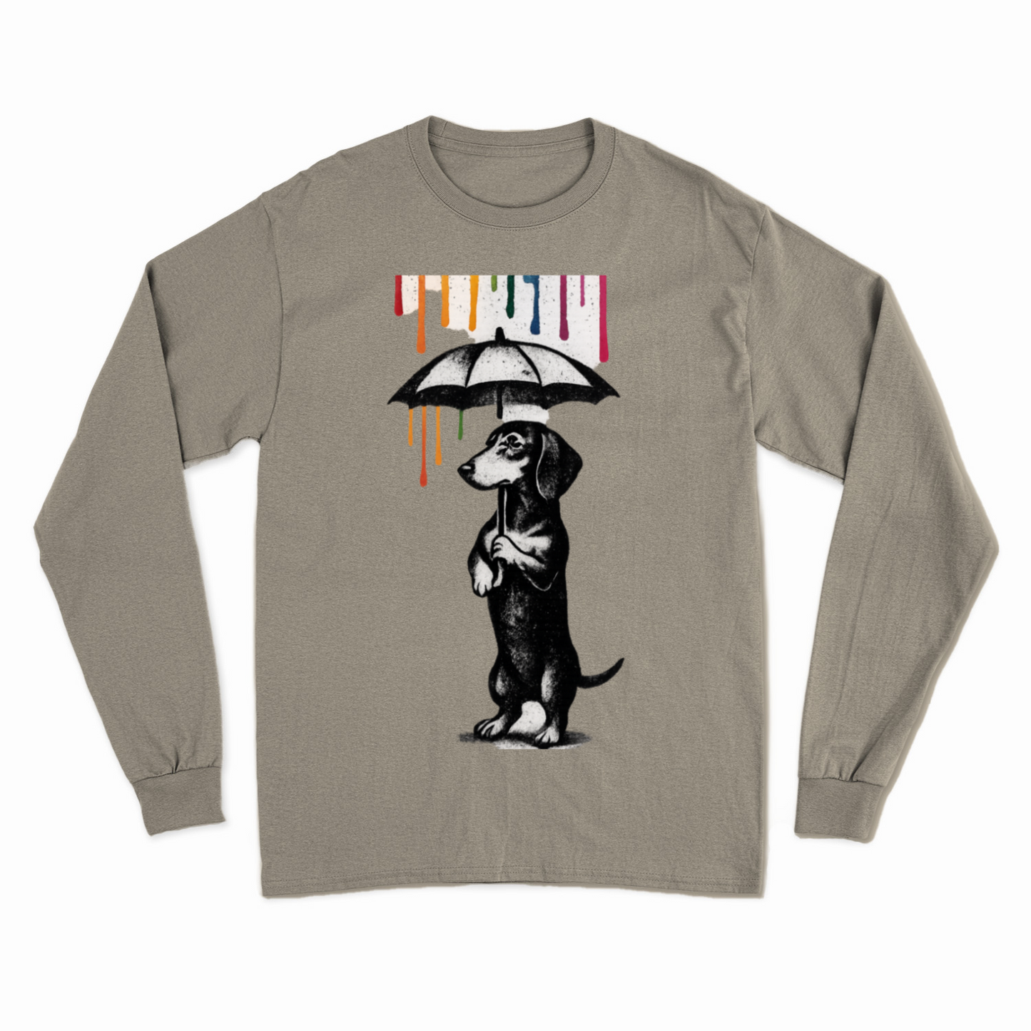 Dackel „Color Rain“ – Street-Art Sweatshirt mit Dackel und Farbregen