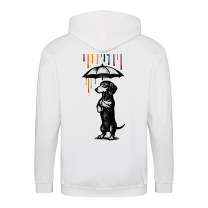 Dackel „Color Rain“ – Urban Street-Art Zip-Hoodie mit Dackel & Farbregen