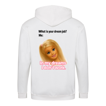 Traumjob Zip Hoodie – Satirischer Anti-Work Zip-Hoodie mit Puppen-Illustration