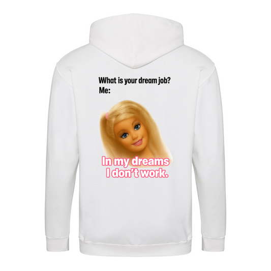 Traumjob Zip Hoodie – Satirischer Anti-Work Zip-Hoodie mit Puppen-Illustration
