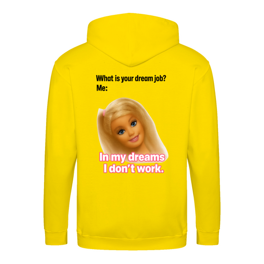 Traumjob Zip Hoodie – Satirischer Anti-Work Zip-Hoodie mit Puppen-Illustration