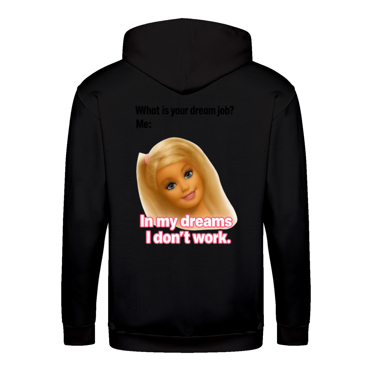 Traumjob Zip Hoodie – Satirischer Anti-Work Zip-Hoodie mit Puppen-Illustration