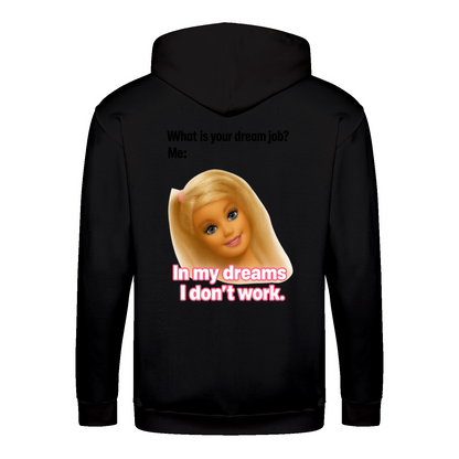 Traumjob Zip Hoodie – Satirischer Anti-Work Zip-Hoodie mit Puppen-Illustration