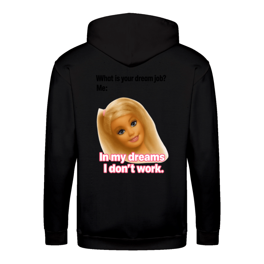 Traumjob Zip Hoodie – Satirischer Anti-Work Zip-Hoodie mit Puppen-Illustration