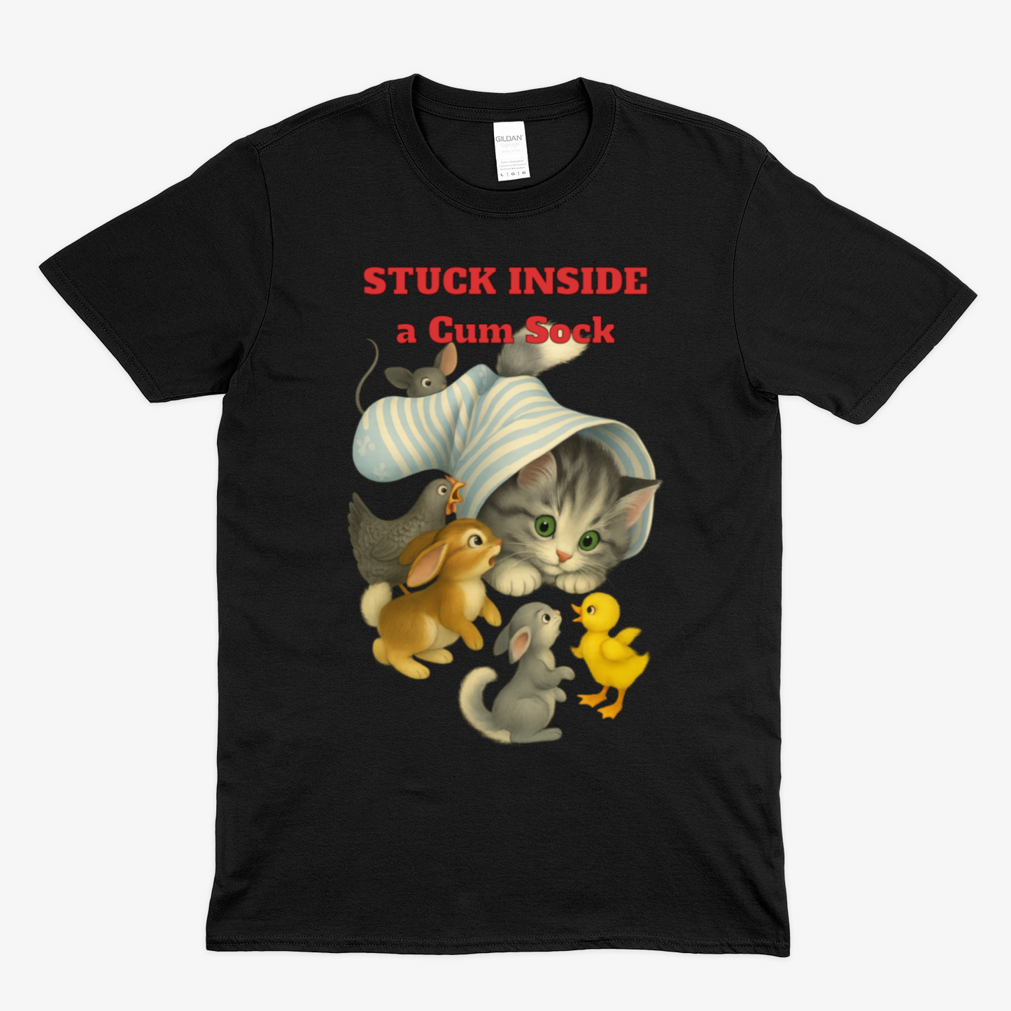 „Stuck Inside a Sock“ T-Shirt – Surrealer Retro-Katzen-Humor mit Animal Wholesome Twist