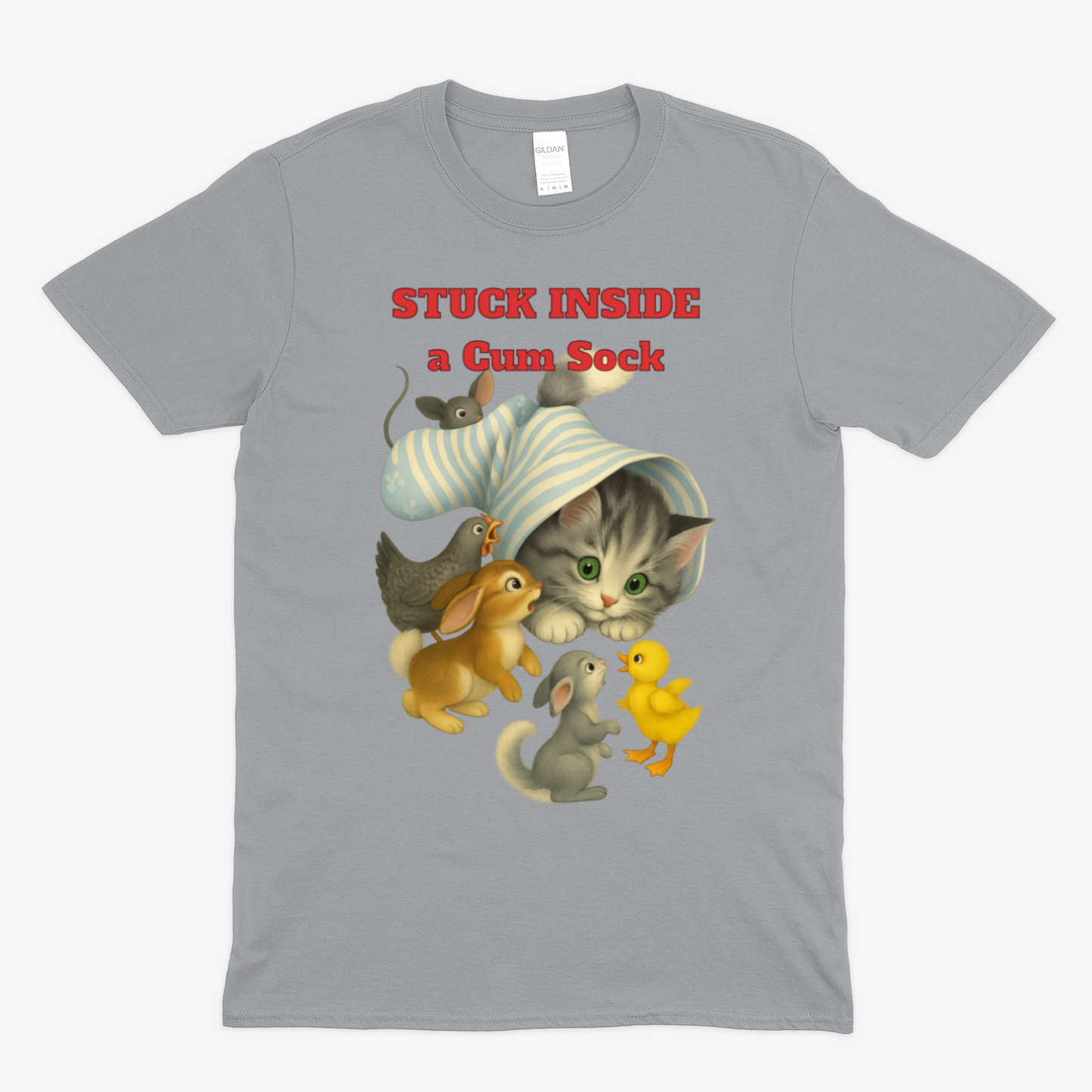 „Stuck Inside a Sock“ T-Shirt – Surrealer Retro-Katzen-Humor mit Animal Wholesome Twist