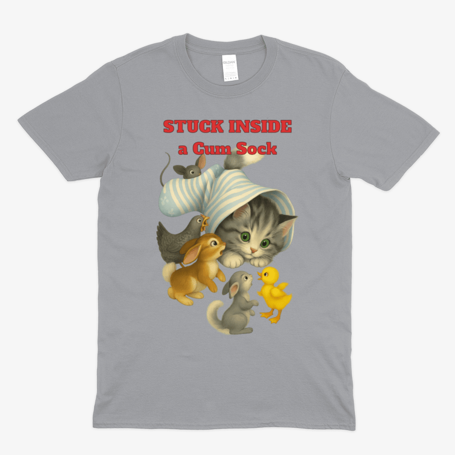 True Insights T-Shirt Stuck Inside a Sock Retro-Katze mit Socke in Sportgrau