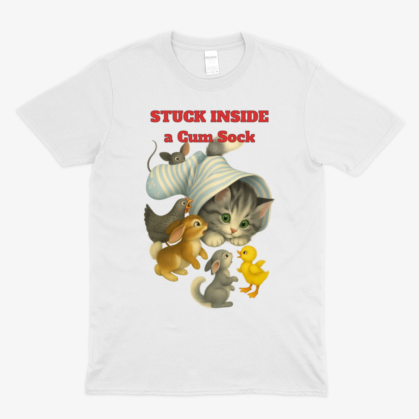 „Stuck Inside a Sock“ T-Shirt – Surrealer Retro-Katzen-Humor mit Animal Wholesome Twist