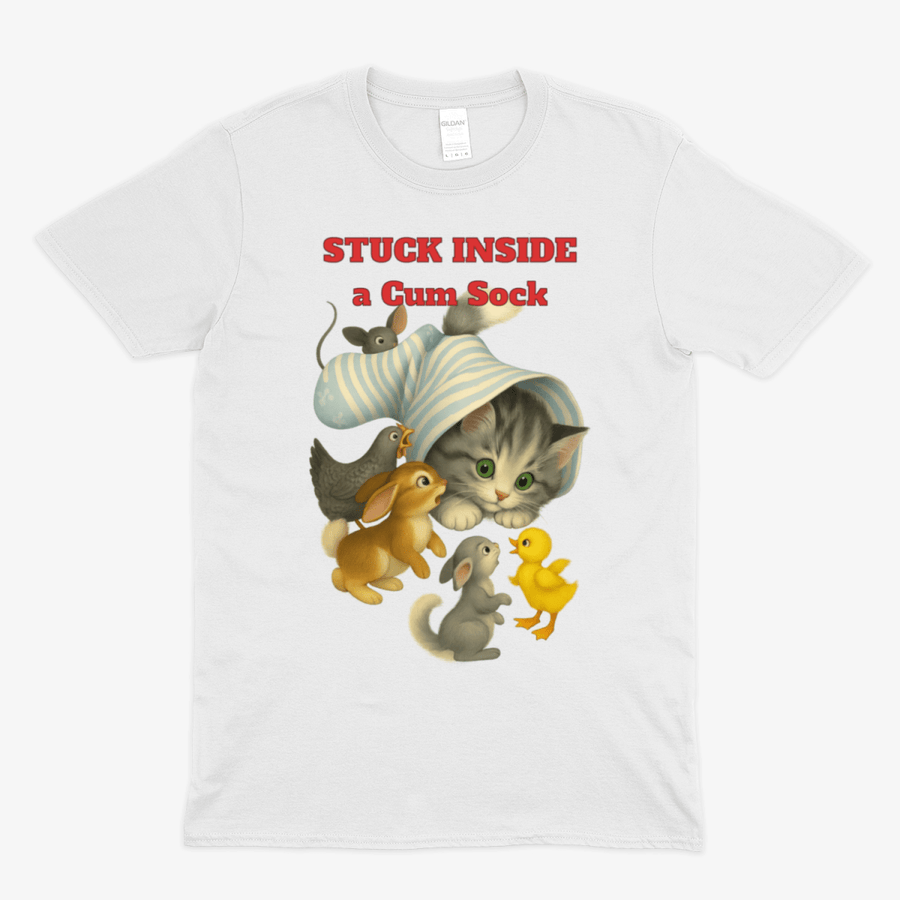 True Insights T-Shirt Stuck Inside a Sock surrealer Katzen-Print am Model getragen