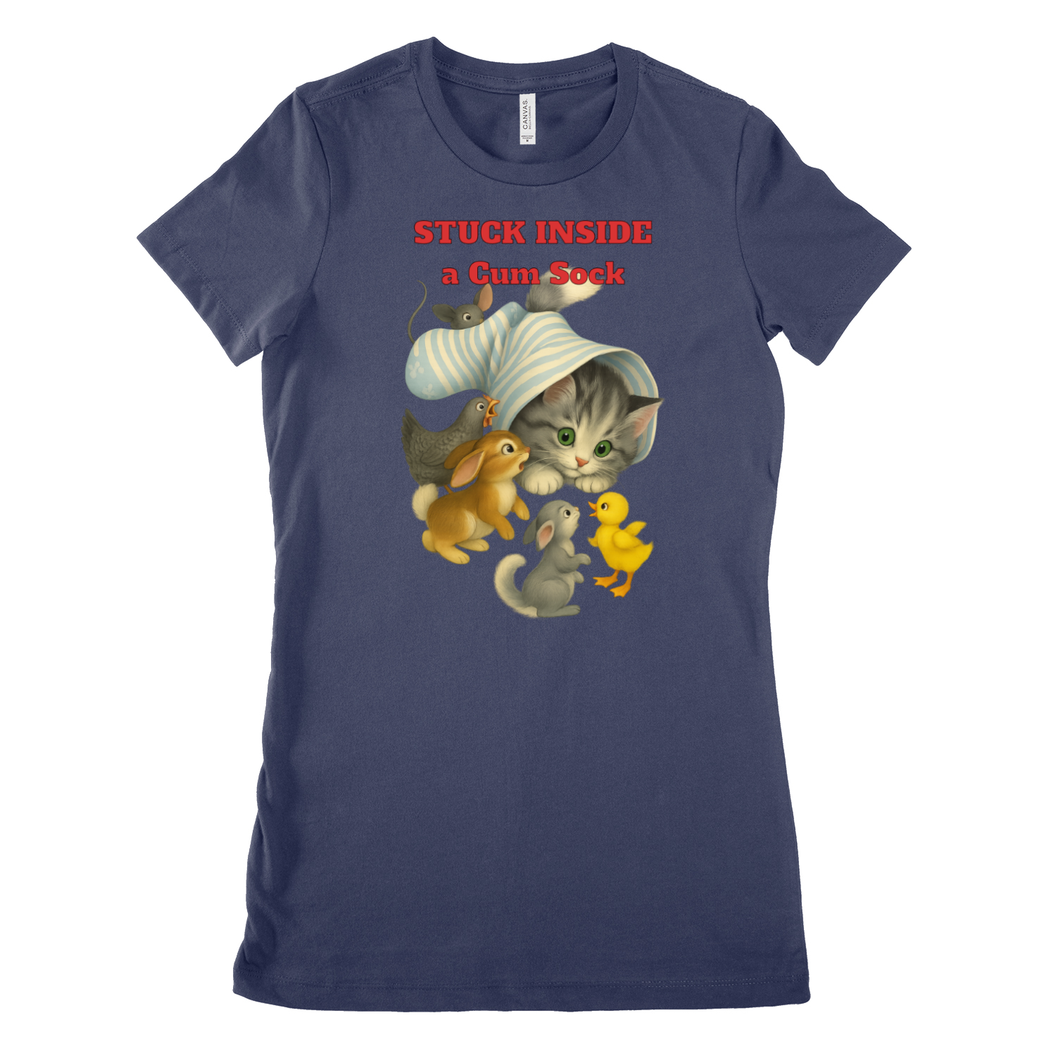 „Stuck Inside a Sock“ Damen T-Shirt – Surrealer Retro-Katzen-Humor mit Animal Wholesome Twist