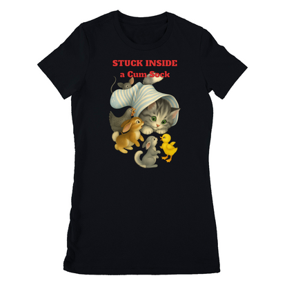 „Stuck Inside a Sock“ Damen T-Shirt – Surrealer Retro-Katzen-Humor mit Animal Wholesome Twist