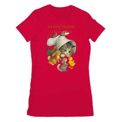 „Stuck Inside a Sock“ Damen T-Shirt – Surrealer Retro-Katzen-Humor mit Animal Wholesome Twist