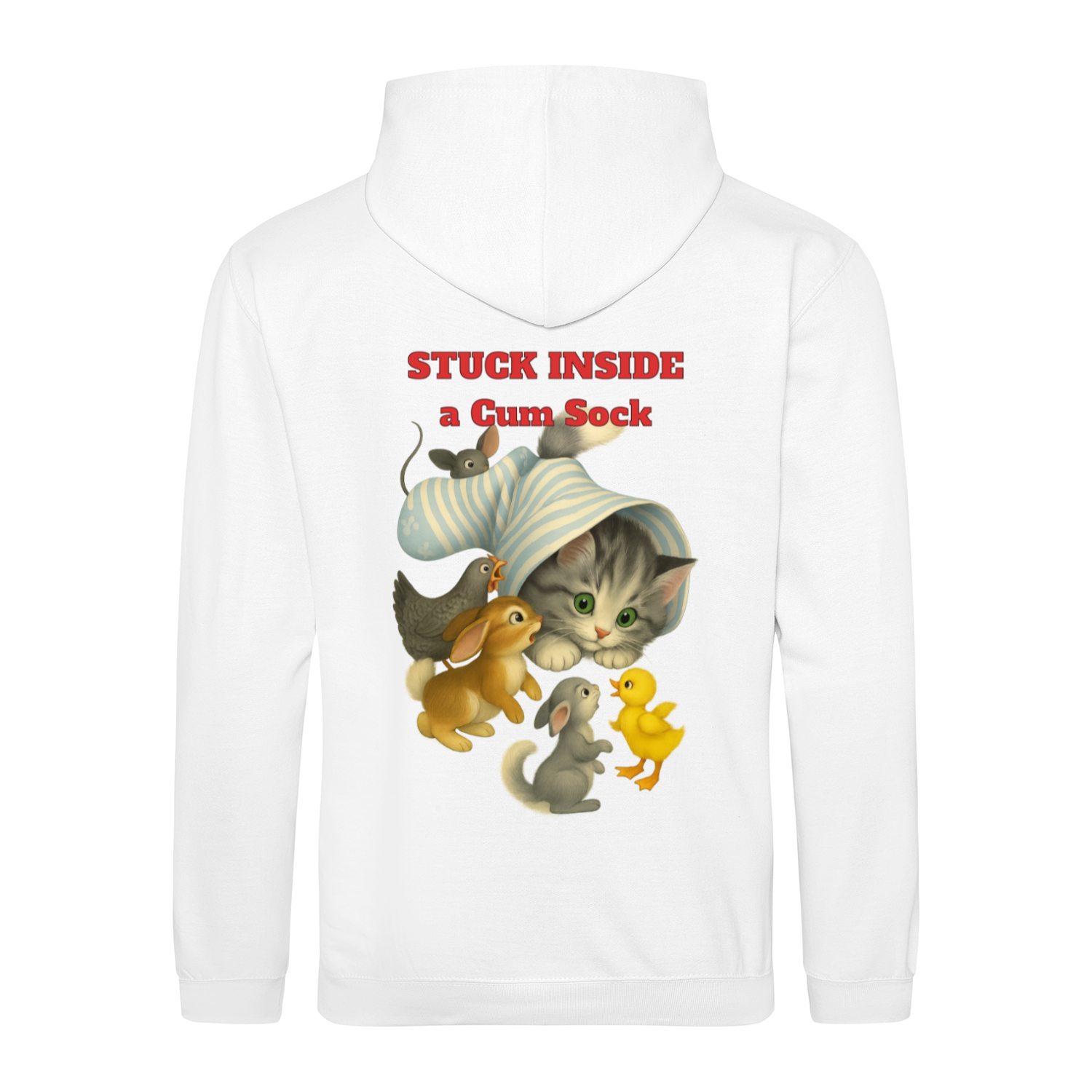 Stuck Inside a Gum Sock Hoodie – Retro-Satire mit Katze & absurdem Humor