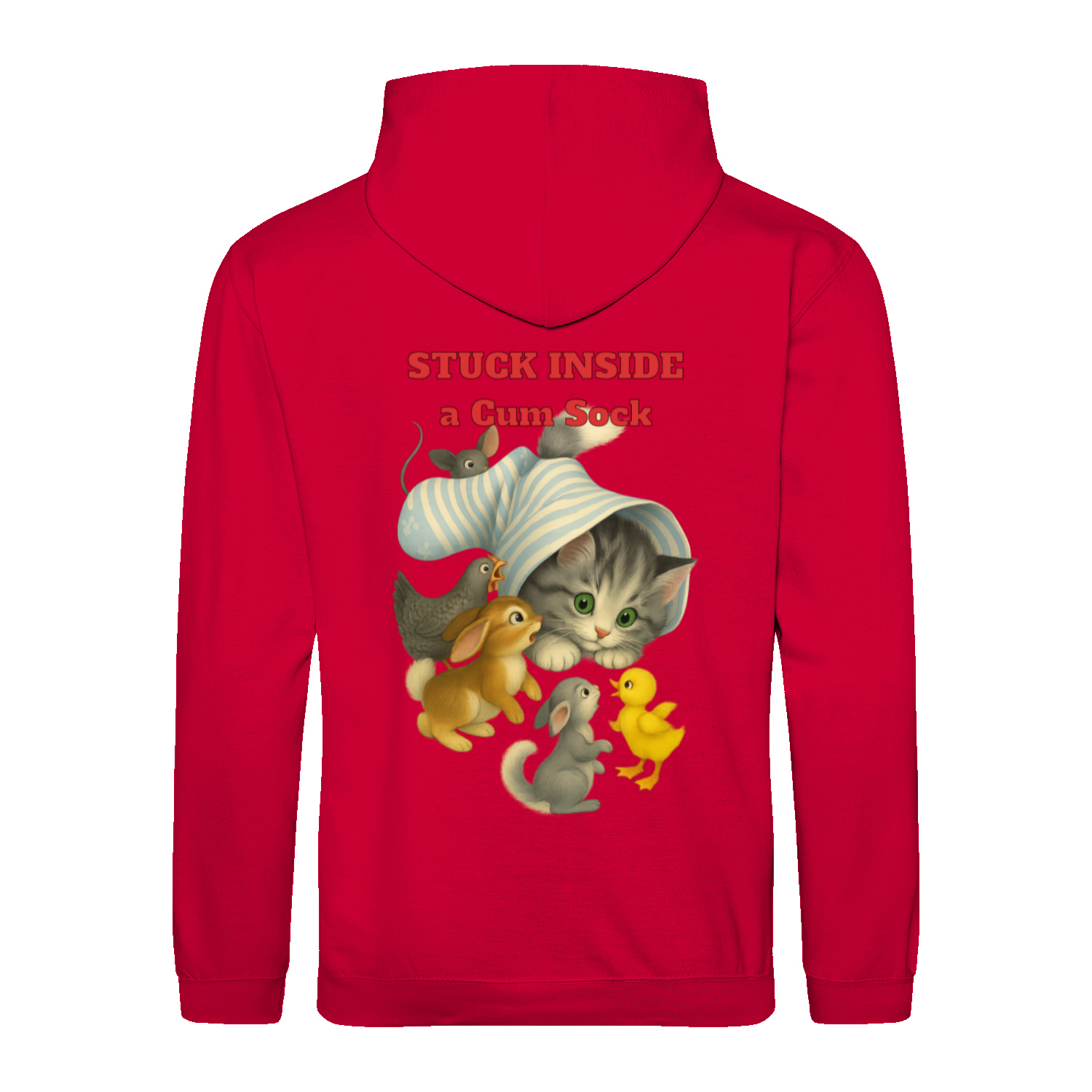 Stuck Inside a Gum Sock Hoodie – Retro-Satire mit Katze & absurdem Humor