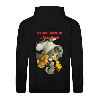 Stuck Inside a Gum Sock Hoodie – Retro-Satire mit Katze & absurdem Humor
