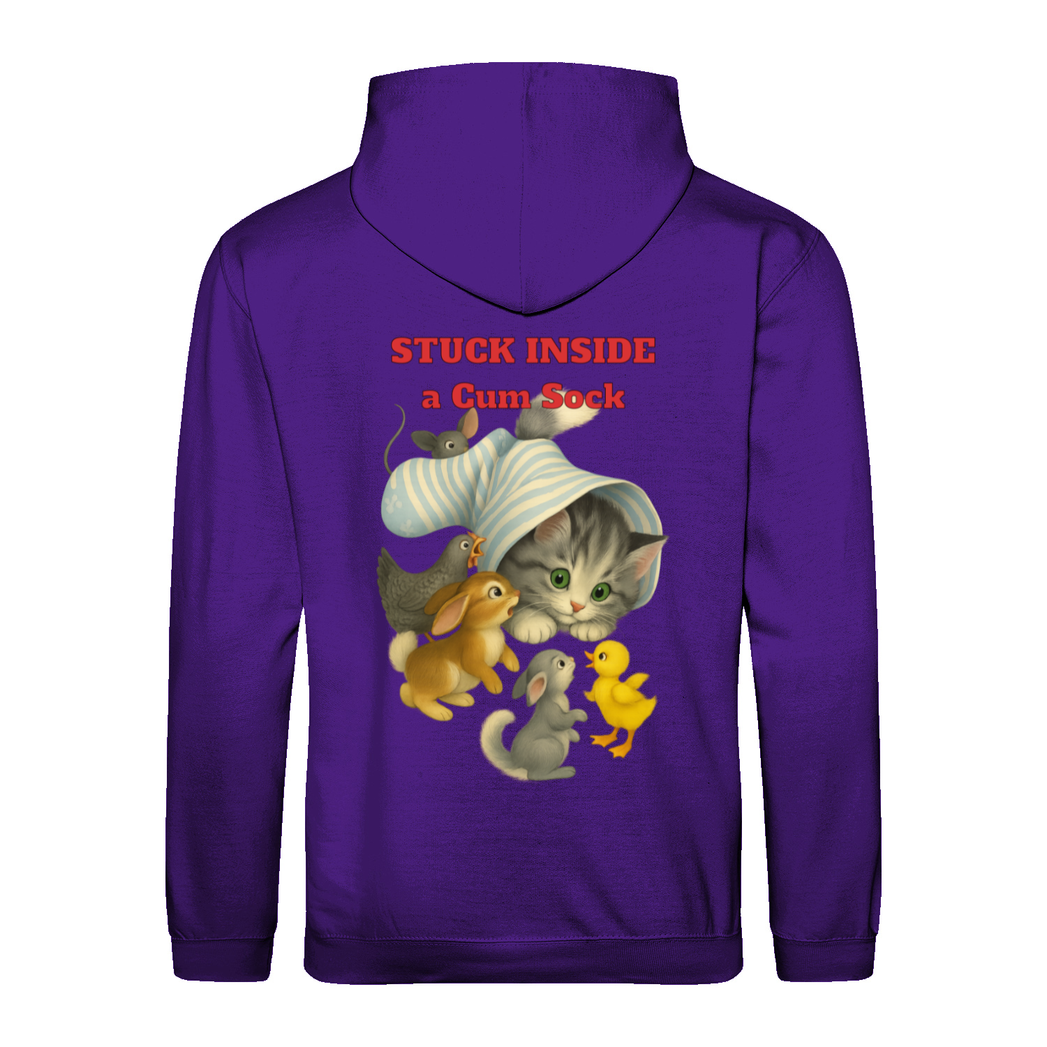 Stuck Inside a Gum Sock Hoodie – Retro-Satire mit Katze & absurdem Humor