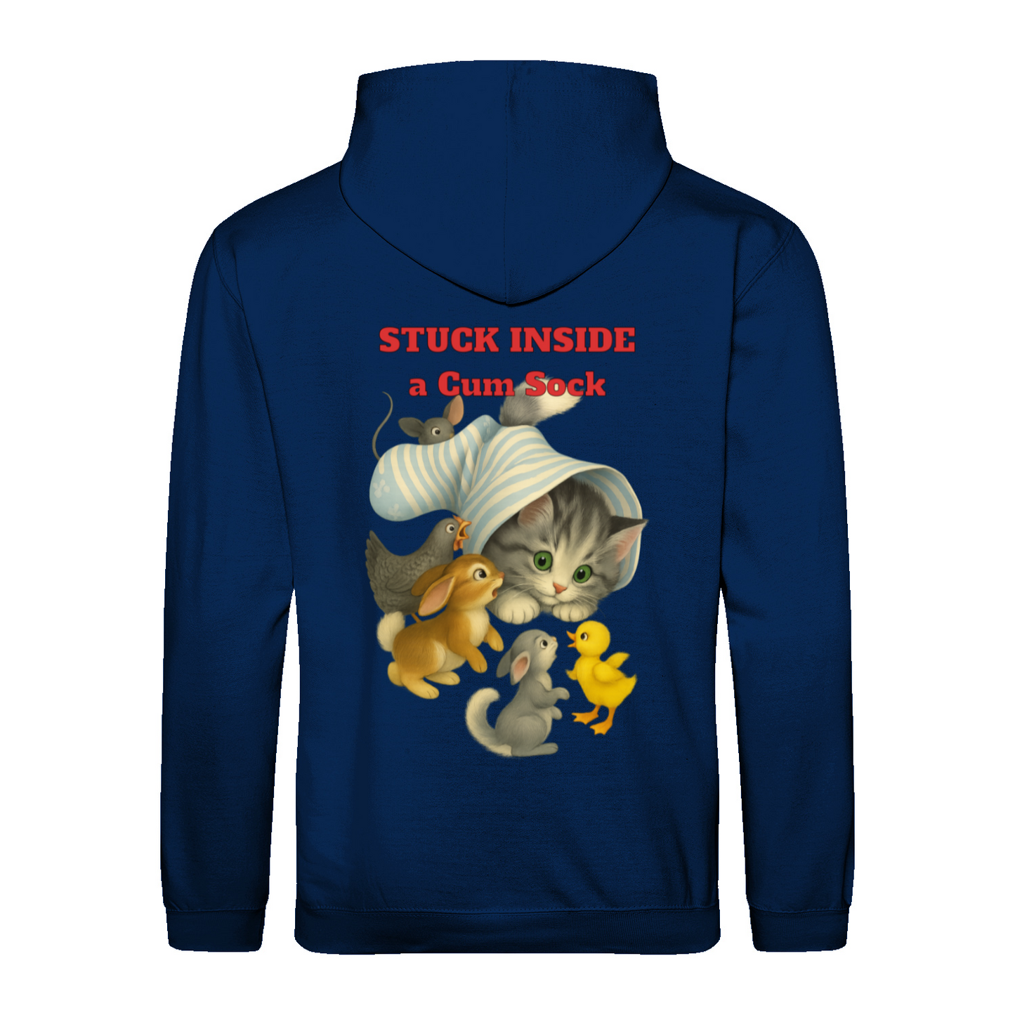 Stuck Inside a Gum Sock Hoodie – Retro-Satire mit Katze & absurdem Humor