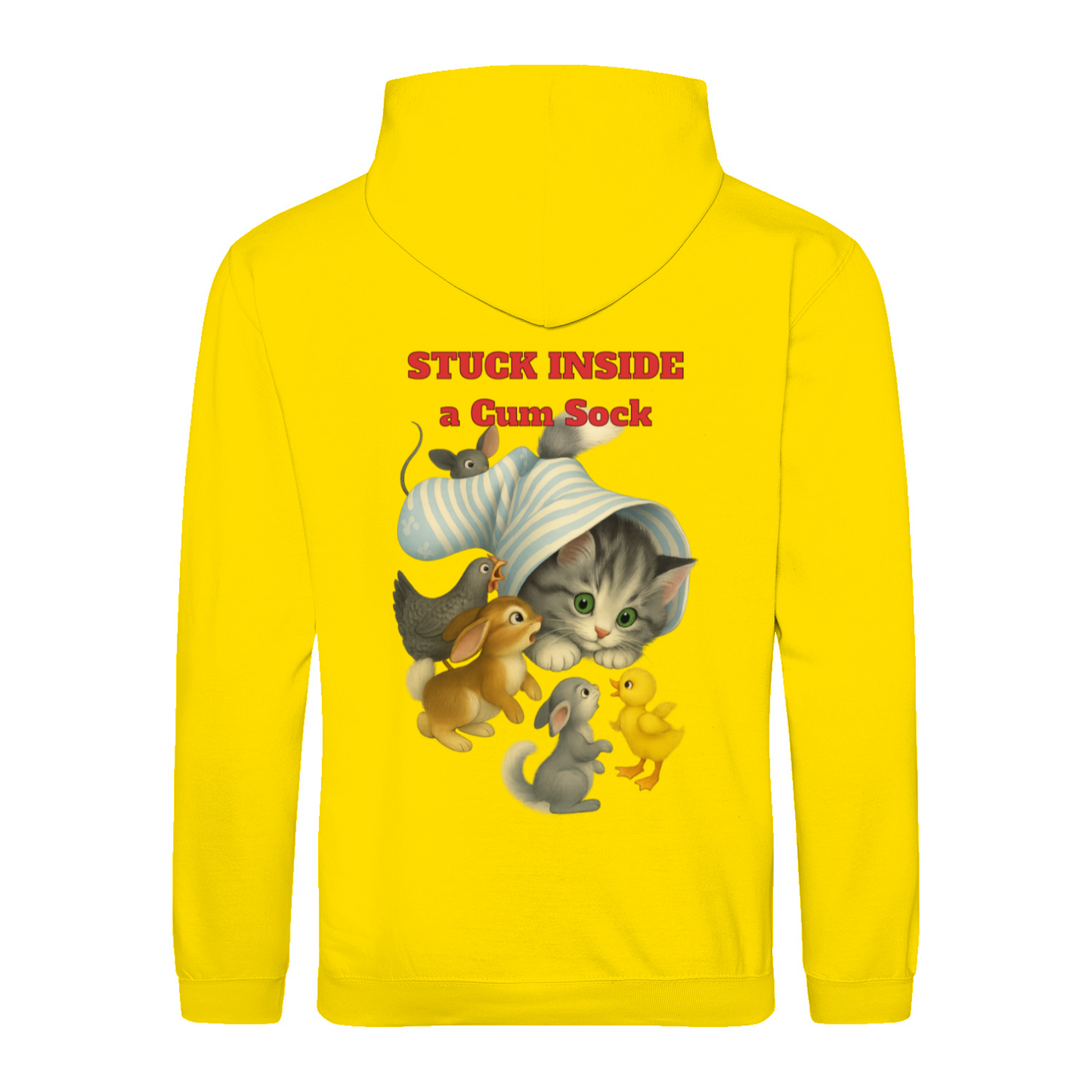 Stuck Inside a Gum Sock Hoodie – Retro-Satire mit Katze & absurdem Humor