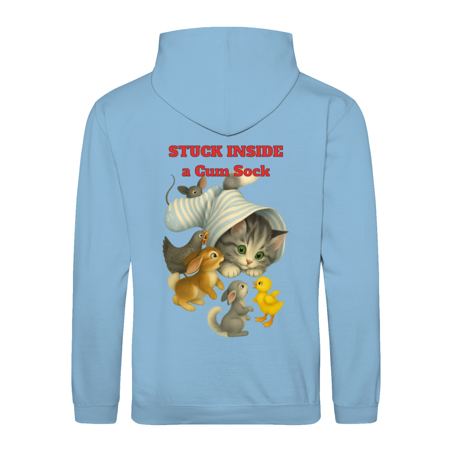 Stuck Inside a Gum Sock Hoodie – Retro-Satire mit Katze & absurdem Humor