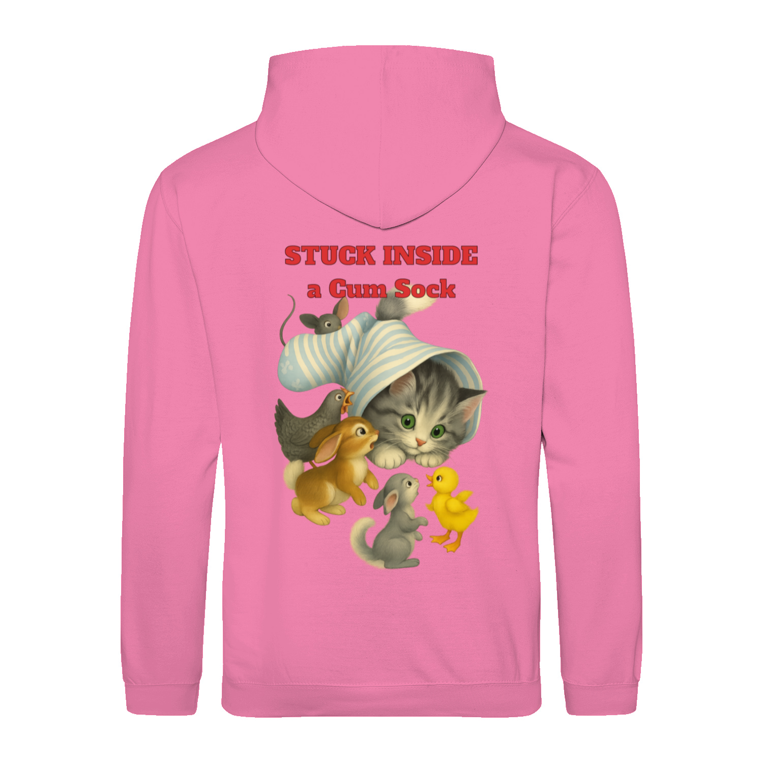 Stuck Inside a Gum Sock Hoodie – Retro-Satire mit Katze & absurdem Humor