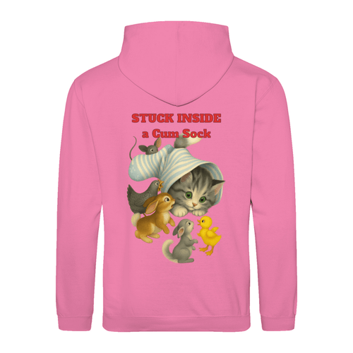 Stuck Inside a Gum Sock Hoodie – Retro-Satire mit Katze & absurdem Humor