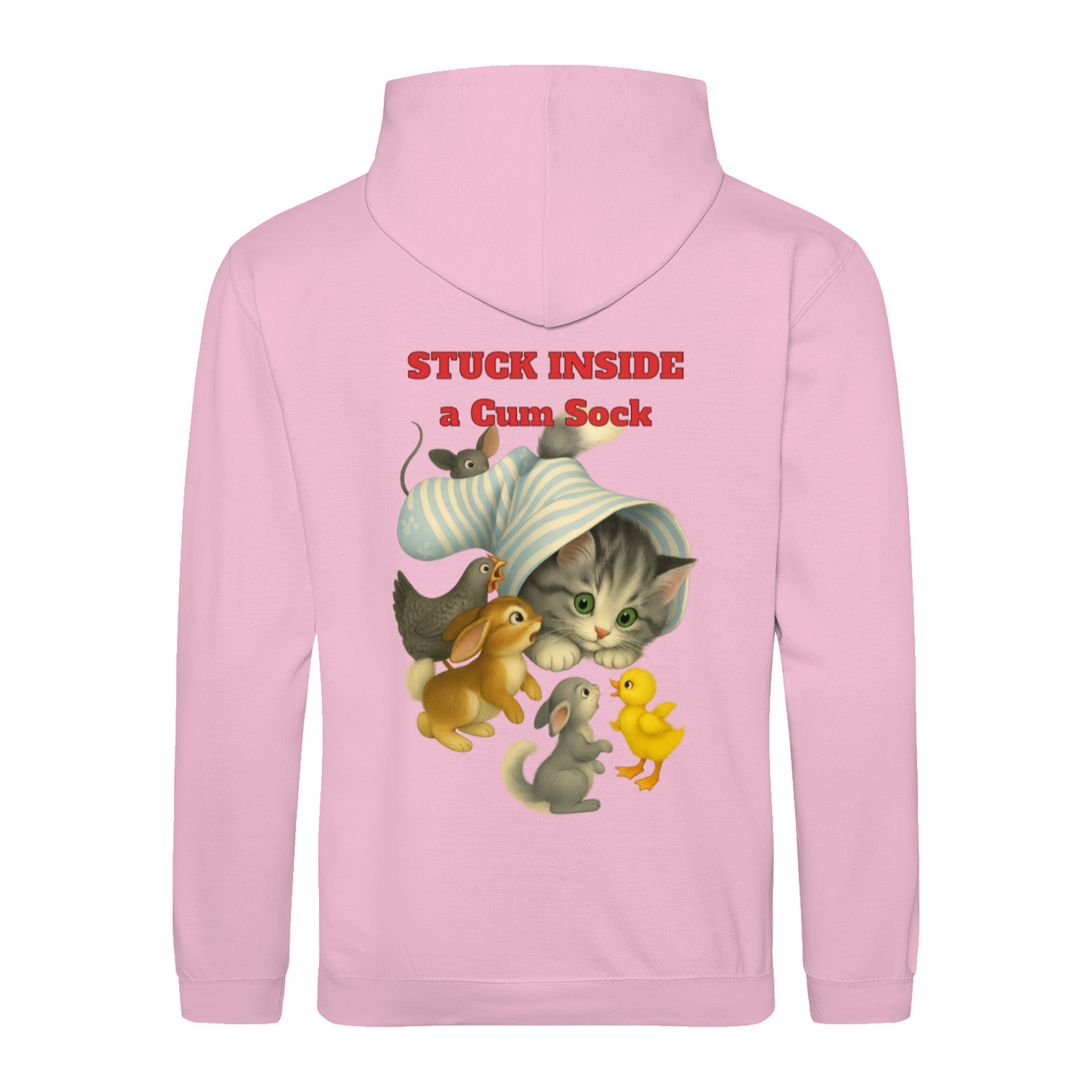 Stuck Inside a Gum Sock Hoodie – Retro-Satire mit Katze & absurdem Humor