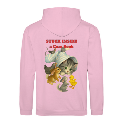 Stuck Inside a Gum Sock Hoodie – Retro-Satire mit Katze & absurdem Humor