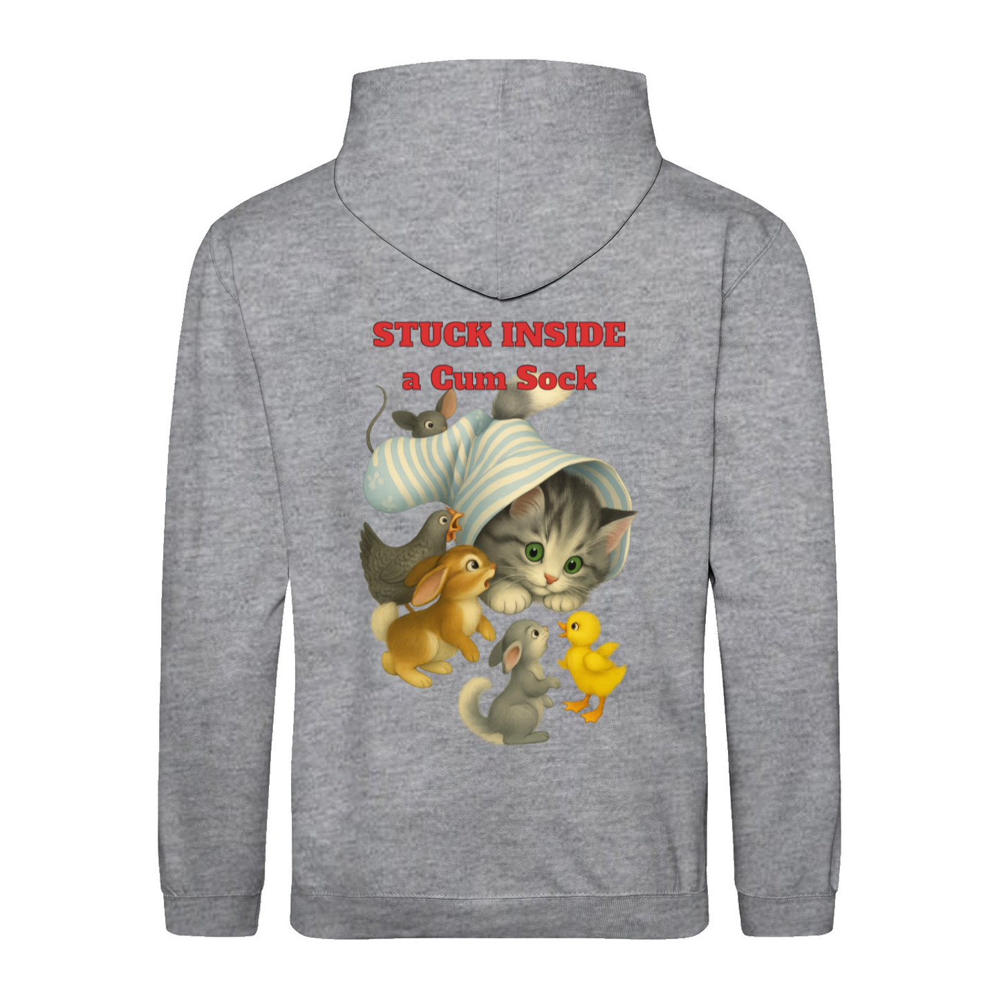 Stuck Inside a Gum Sock Hoodie – Retro-Satire mit Katze & absurdem Humor
