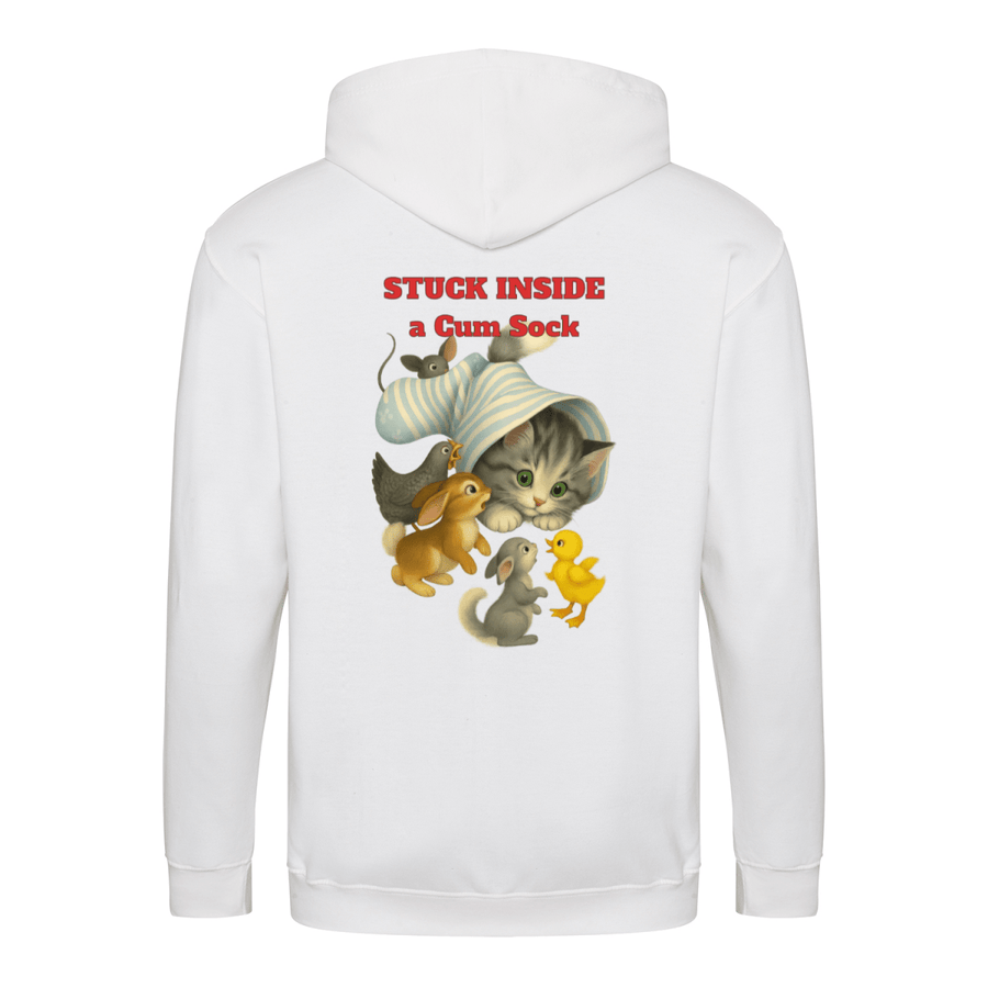 True Insights Zip Hoodie Stuck Inside a Gum Sock satirisches Katzen-Motiv in Arktisweiß