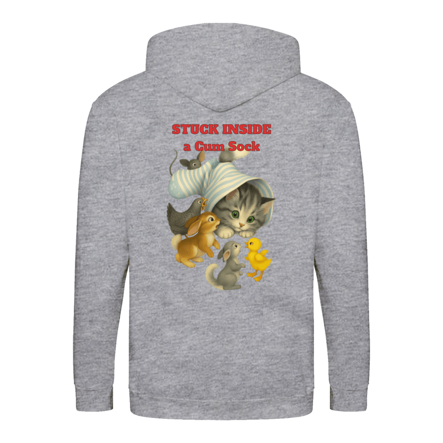 True Insights Zip Hoodie Stuck Inside a Gum Sock satirisches Katzen-Motiv in Grau meliert