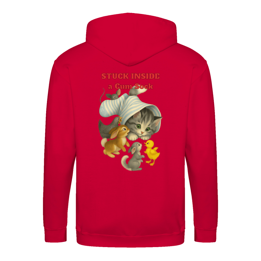 True Insights Zip Hoodie Stuck Inside a Gum Sock satirisches Katzen-Design in Feuerrot