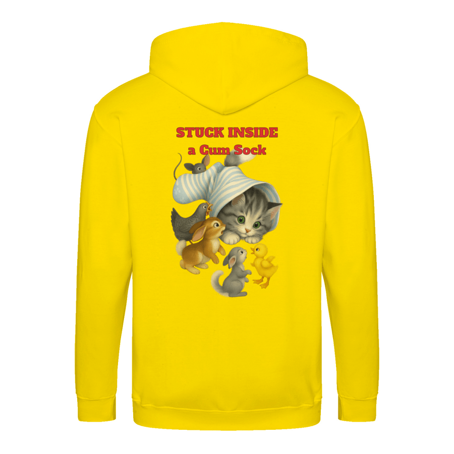 True Insights Zip Hoodie Stuck Inside a Gum Sock mit Katze satirisches Retro-Design in Sonnengelb