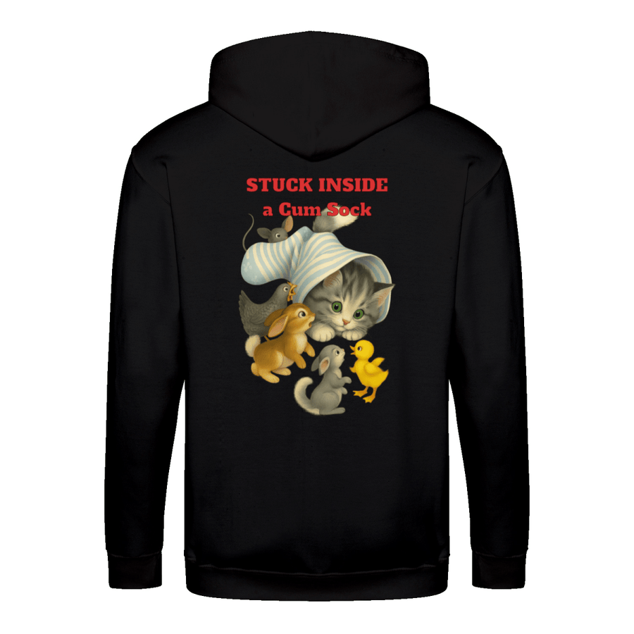 True Insights Zip Hoodie Stuck Inside a Gum Sock satirisches Katzen-Design in Schwarz