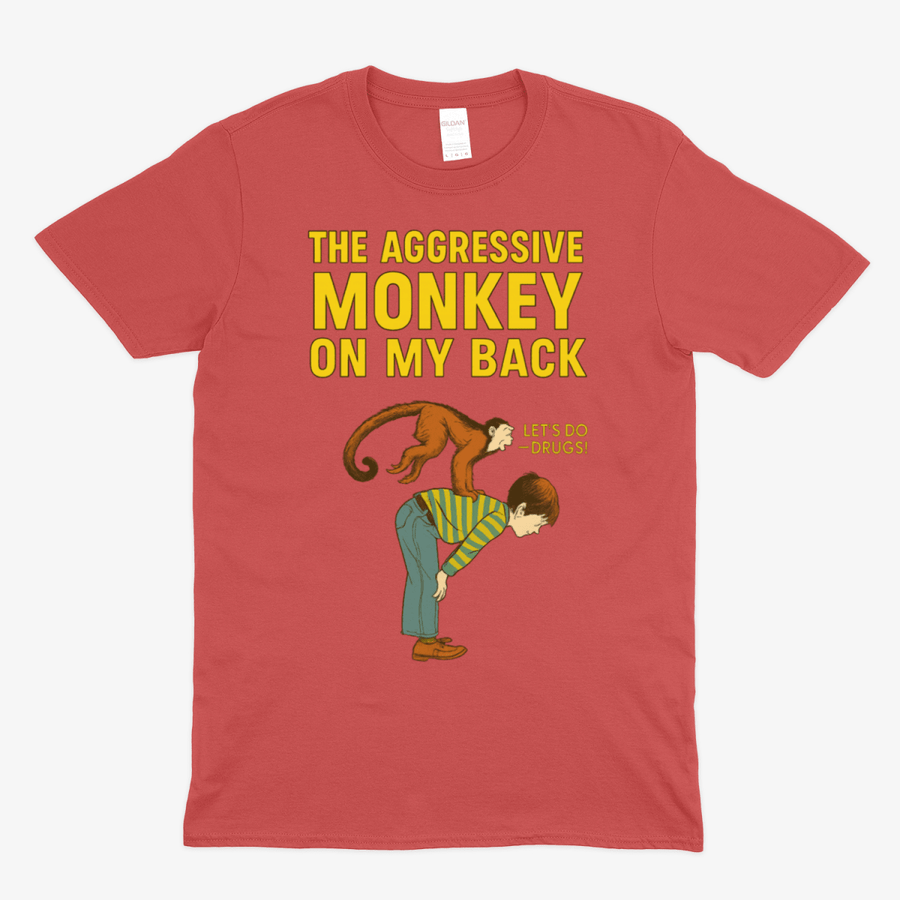 True Insights T-Shirt Aggressive Monkey on My Back Retro-Motiv in Red mit frechem Affen-Design
