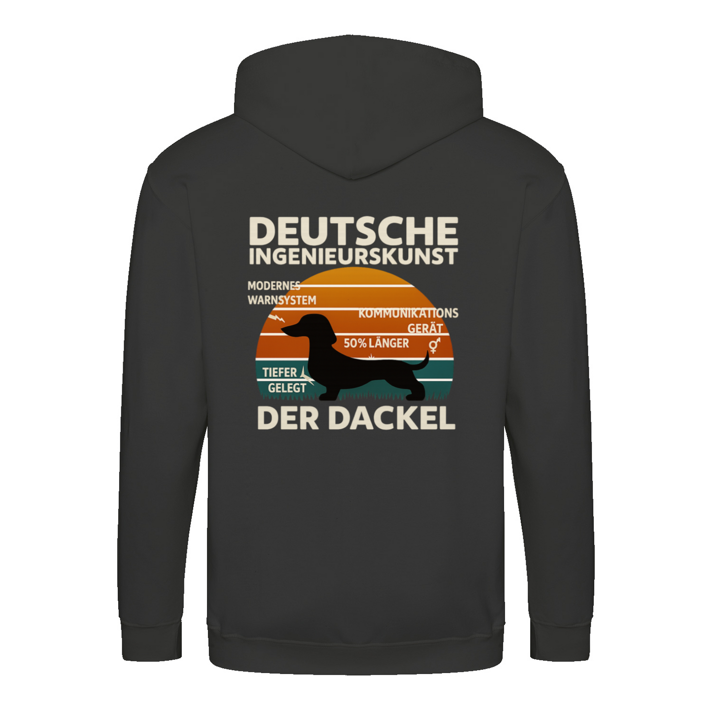 Deutsche Ingenieurskunst – Der Dackel | Satirisches Retro-Design mit Biss ZIP Hoodie