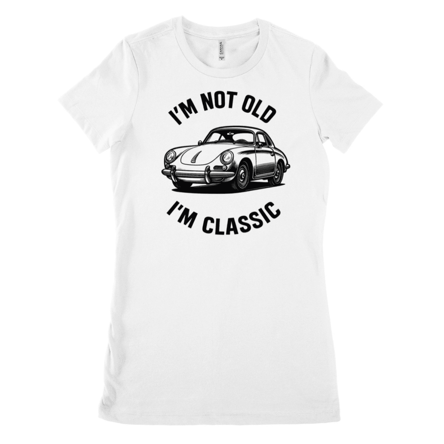 True Insights Damen T-Shirt Im Not Old Im Classic Oldtimer-Motiv in Weiß, humorvolle Retro-Edition für Autofans
