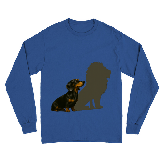 Dackel mit Löwenschatten – Sweatshirt & Hoodie | Kleine Statur. Große Wirkung.-Sweatshirt-True Insights
