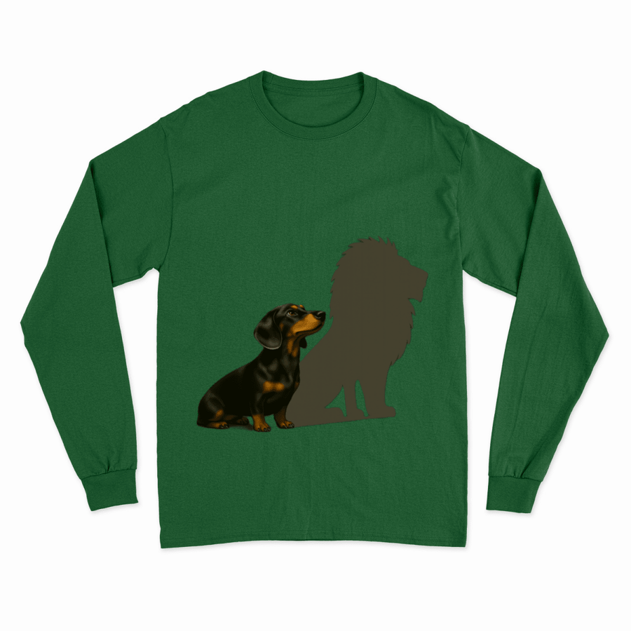 True Insights Sweatshirt Dackel mit Löwenschatten getragen im lässigen Alltagslook